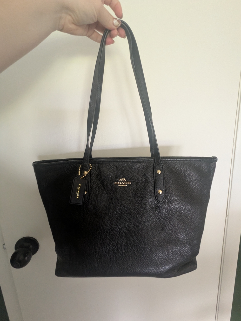 Coach Black Pebbled Leather Tote with Gold Hardware